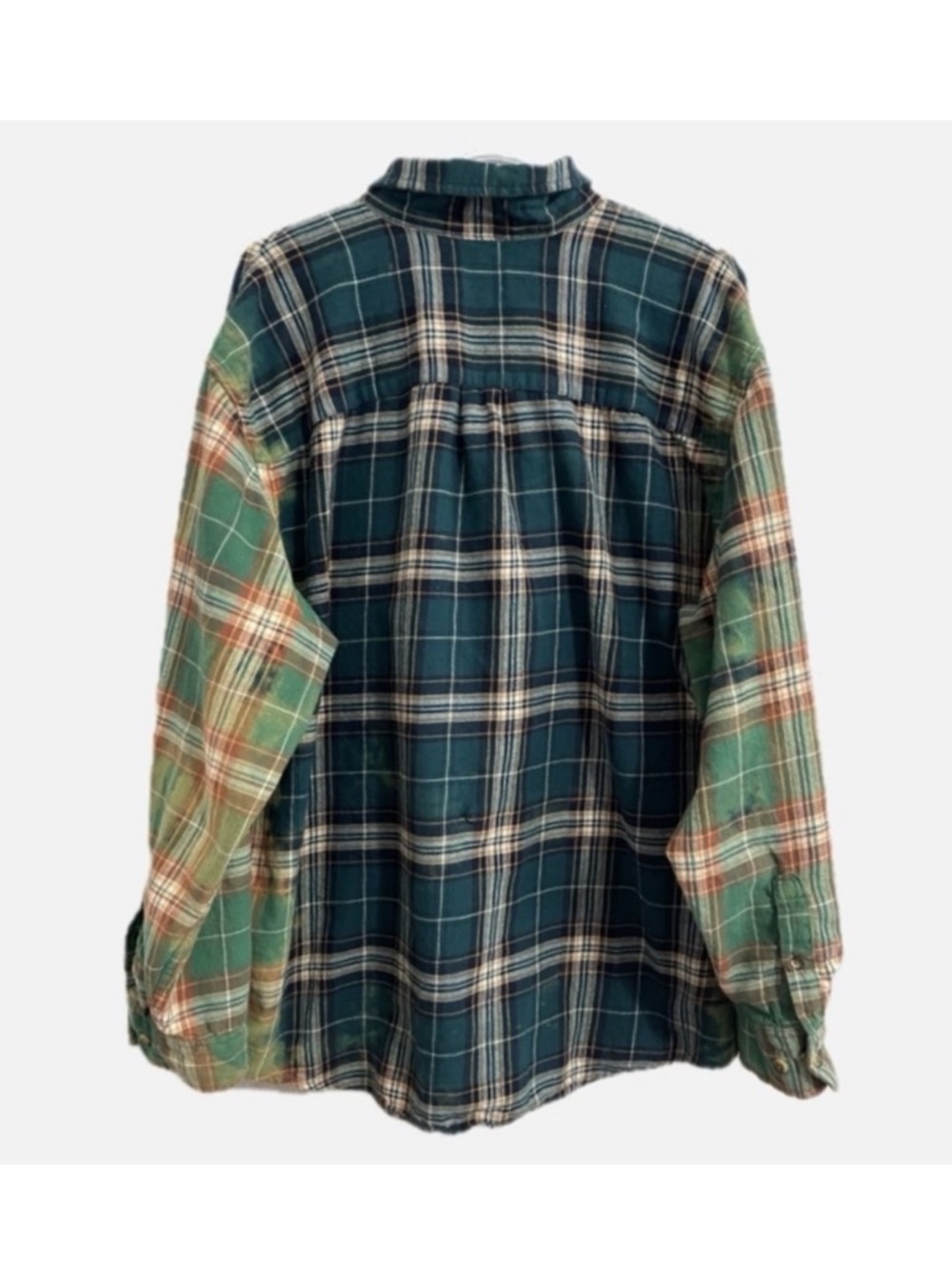 Upcycled Arrow Plaid Flannel Shirt - Green and Tan
